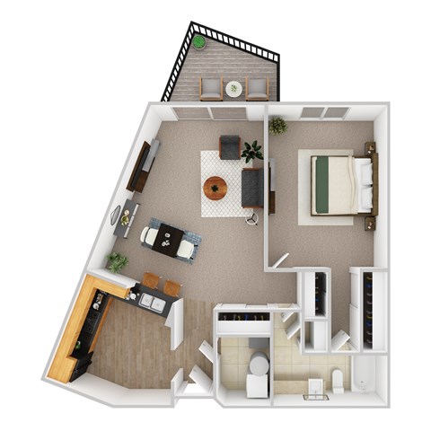 Floor plan for 1 bed, 1 bath, 865 sqft